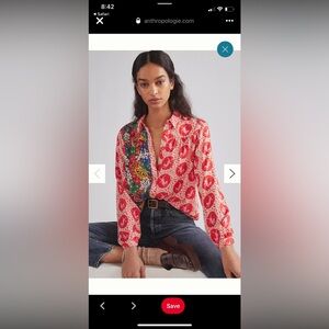 Anthropologie Red and Blue Patterned Blouse